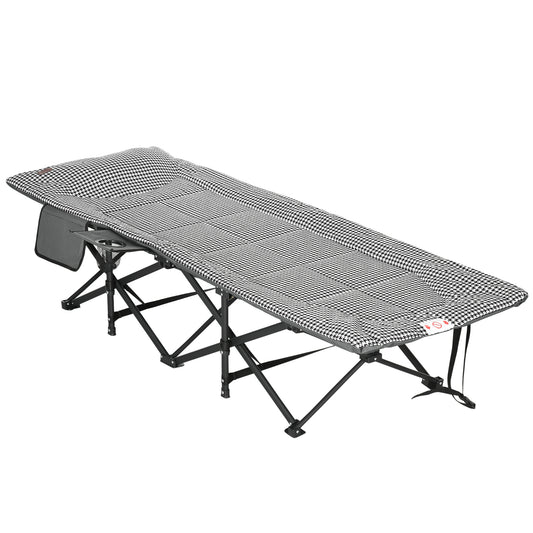 Photo of Outsunny Foldable Camp Bed, Padded Patio Camping Bed with Carry Bag, Magazine Bag and Cup Holder for Outdoor, Garden, Black in Black colour on a white background