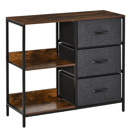 Photo of HOMCOM Chest of Drawers Storage  Dresser Cabinet Organizer with 3 Fabric Drawers and 2 Display Shelves for Living Room, Bedroom, Hallway, Black in Black colour on a white background