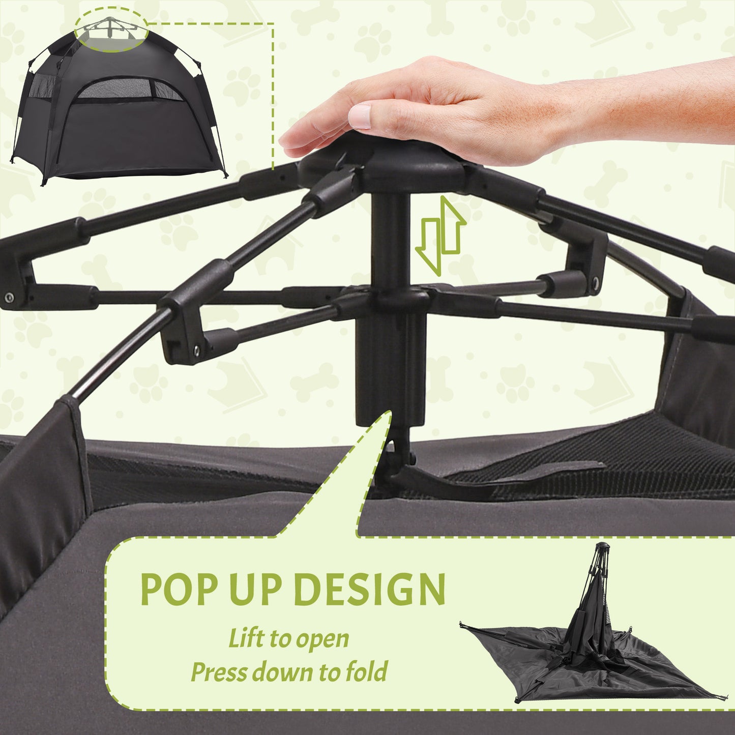 PawHut Foldable Dog Cat Tent with Water-Resistant Oxford, Carry Bag for Extra Large Dog, Charcoal Grey