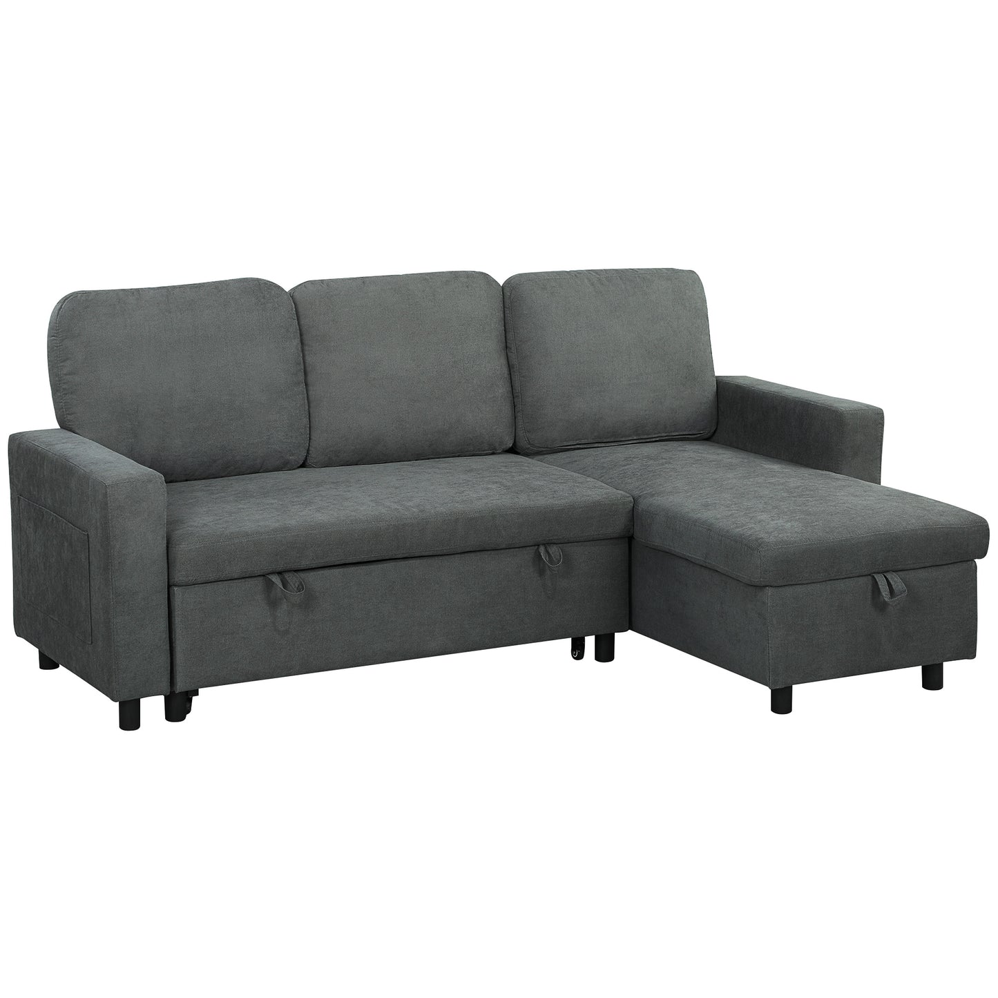 Photo of HOMCOM Pull Out Sofa Bed with 113 x 49cm storage space - Charcoal Grey in Grey colour on a white background