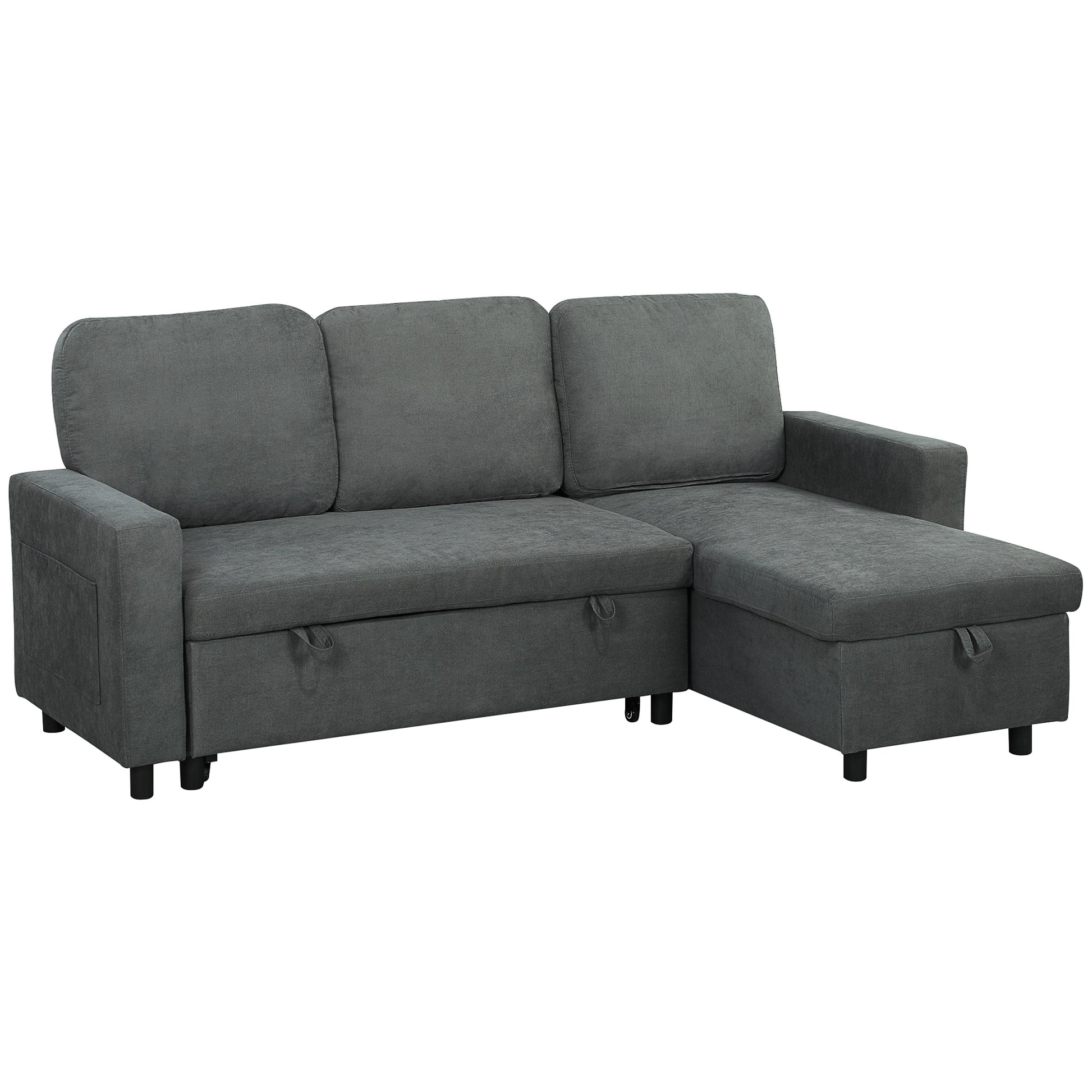 Photo of HOMCOM Pull Out Sofa Bed with 113 x 49cm storage space - Charcoal Grey in Grey colour on a white background