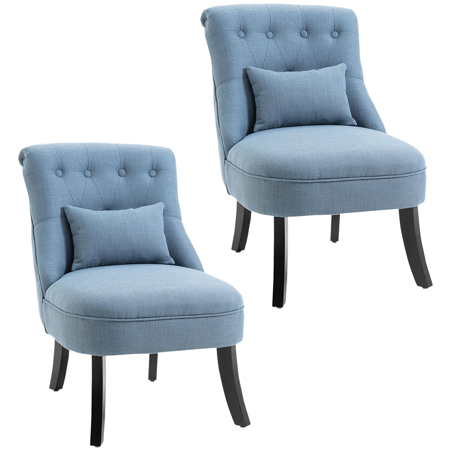 Photo of HOMCOM Tub Chair, Armless Single Sofa, Modern Button Tufted Armchair, Upholstered Linen Fabric Longue Accent Chair for Living Room, Bedroom, Set of 2, Blue in Blue colour on a white background
