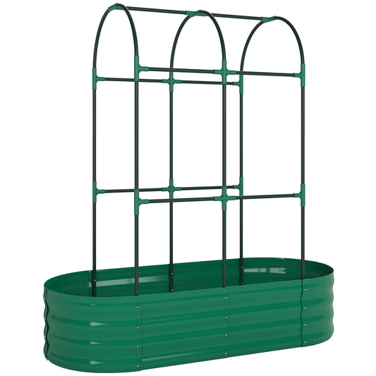 Photo of Outsunny Galvanised Raised Garden Bed with Arched Trellis, 4 x 2 x 4.6ft Metal Raised Bed for Garden with Open Bottom, Green in Green colour on a white background