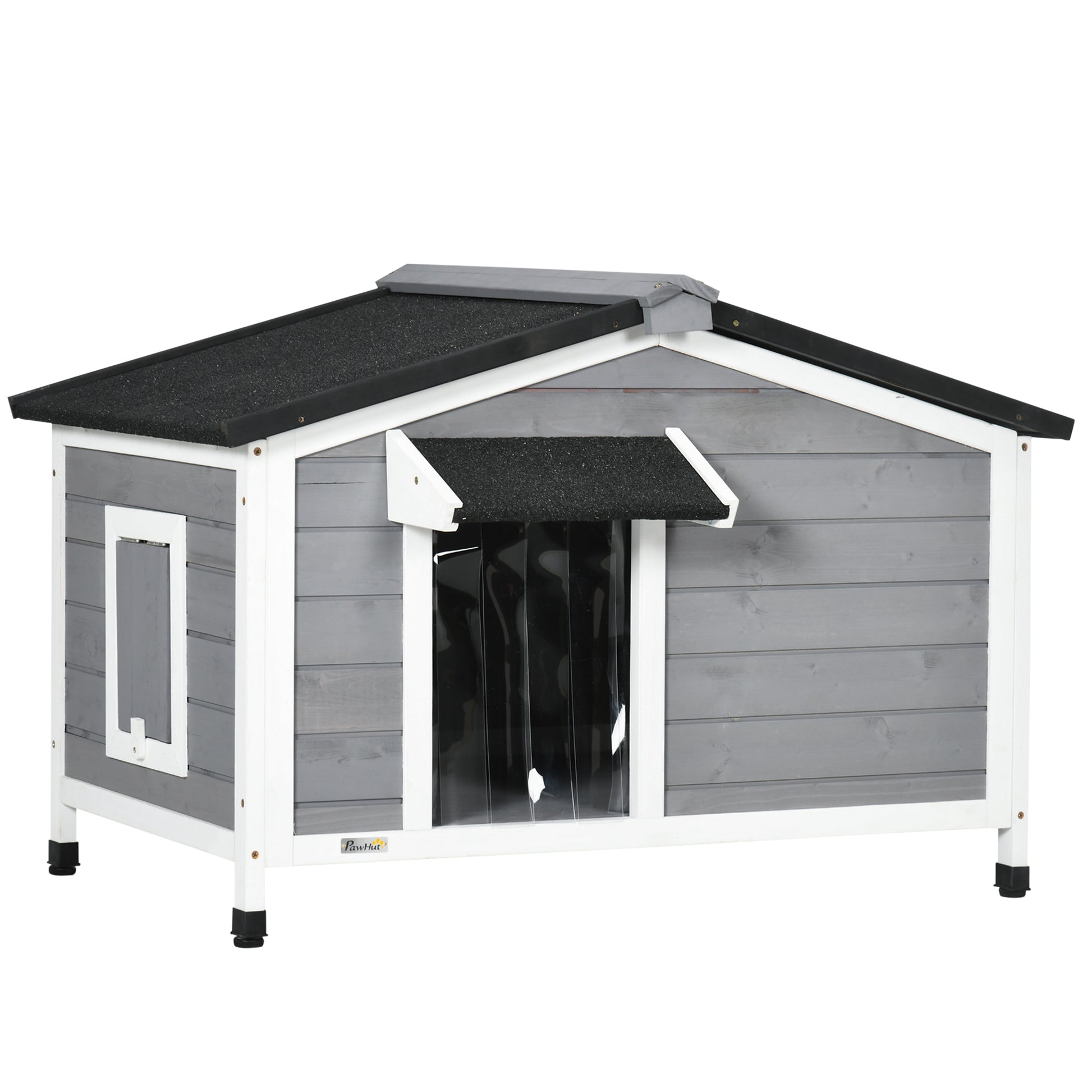 Photo of PawHut Wooden Dog Kennel for Outside, for Medium Dogs, 65H x 97L x 72Wcm, Grey in Grey colour on a white background