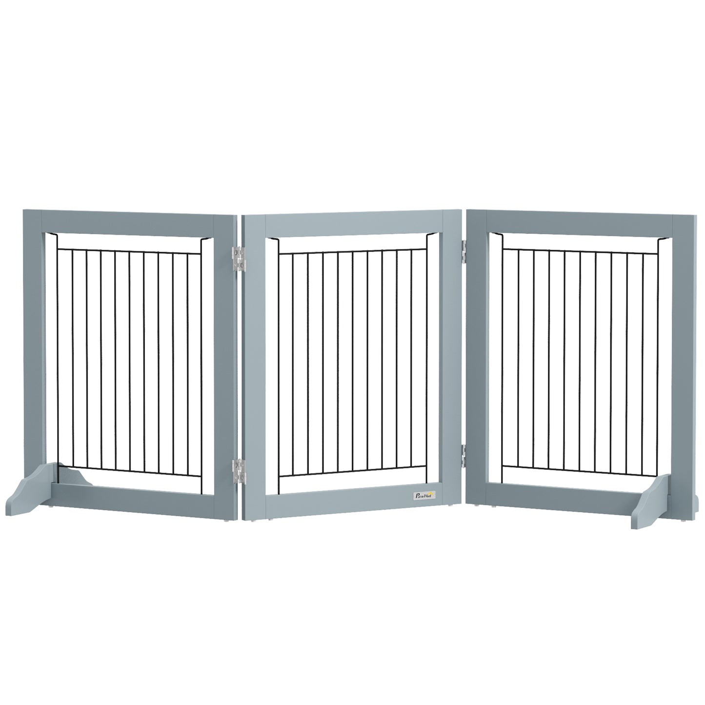 Photo of PawHut Foldable Pet Gate, with Three Panels & Two Support Feet - Grey in Grey colour on a white background
