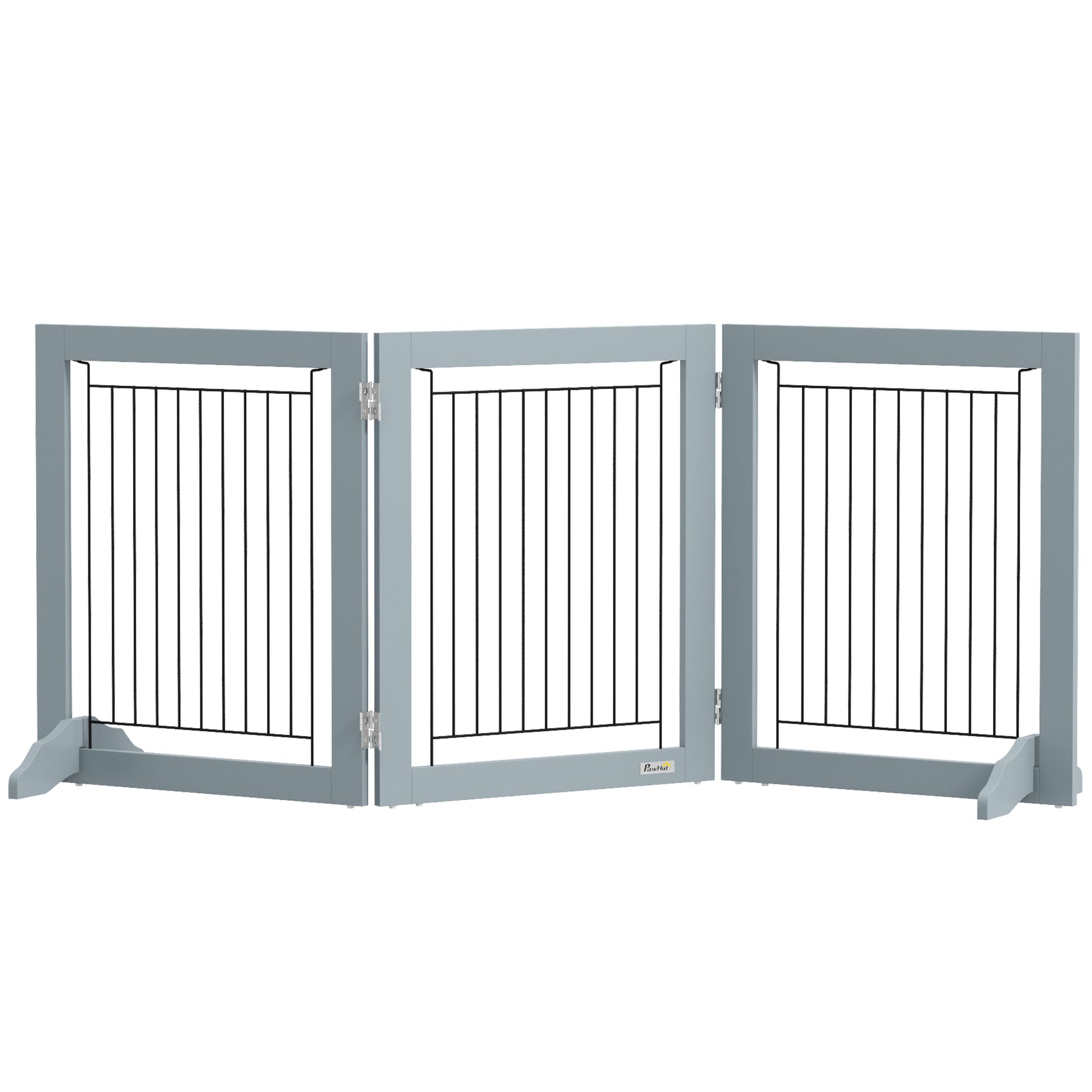 Photo of PawHut Foldable Pet Gate, with Three Panels & Two Support Feet - Grey in Grey colour on a white background