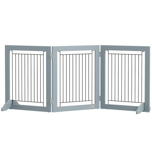 Photo of PawHut Foldable Pet Gate, with Three Panels & Two Support Feet - Grey in Grey colour on a white background