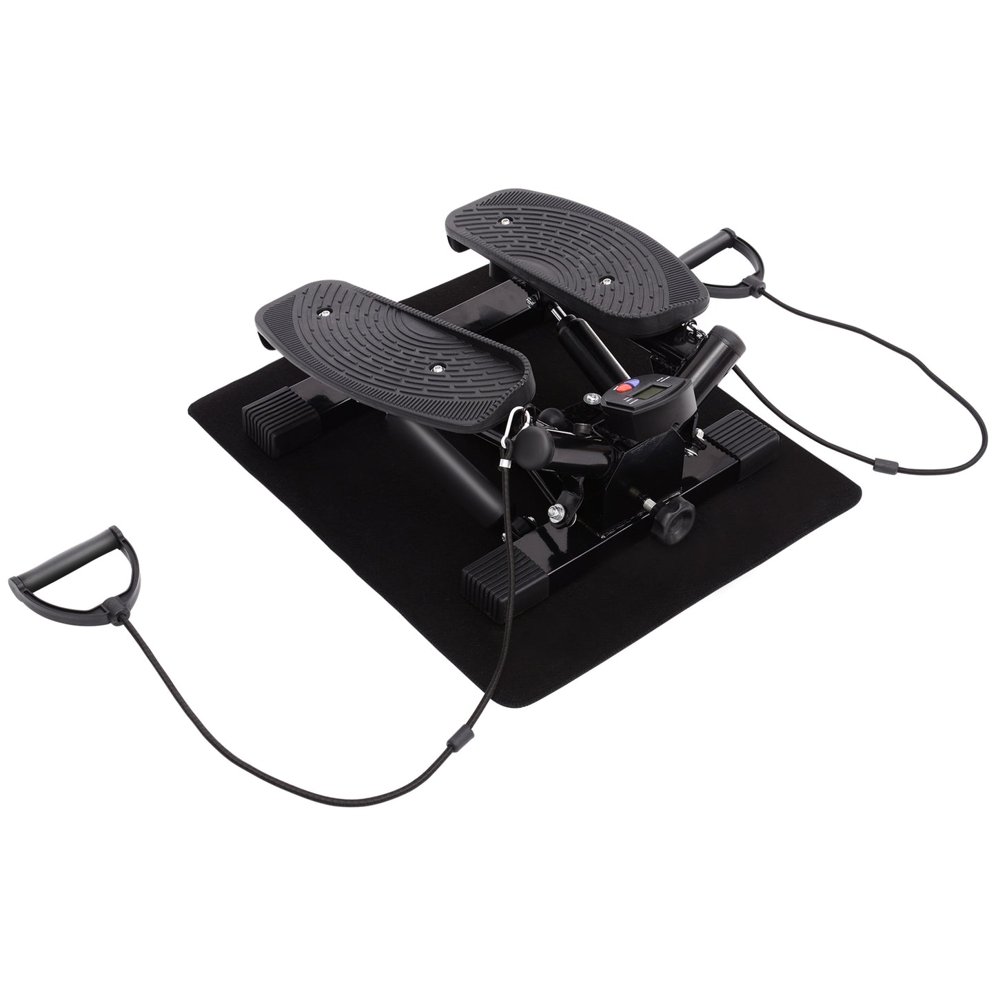 Photo of HOMCOM Portable Mini Stepper, Exercise Fitness Machine for Legs Arms Thigh Toner Toning Machine, Stair Steps Workout Training Fitness, w/ Resistance Bands and Floor Mat, Black in Black colour on a white background