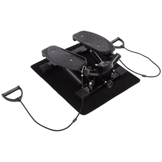 Photo of HOMCOM Portable Mini Stepper, Exercise Fitness Machine for Legs Arms Thigh Toner Toning Machine, Stair Steps Workout Training Fitness, w/ Resistance Bands and Floor Mat, Black in Black colour on a white background