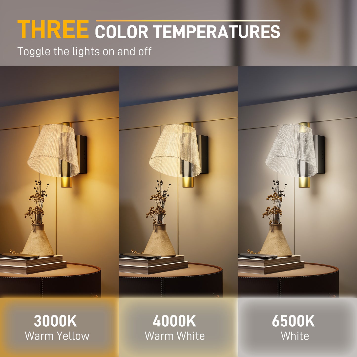 HOMCOM Led Wall Lamp 2 Pack, 5W Modern Indoor Starry Wall Light, Colour Temperature Adjustable 3000K/4000K/6500K, for Bedroom, Living Room, Hallway, Stairs, Black