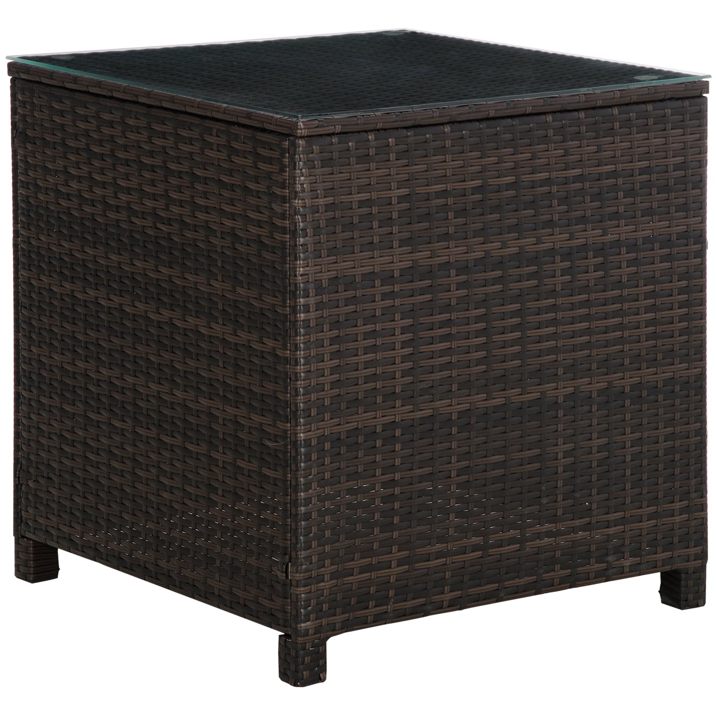Photo of Outsunny Rattan Garden Furniture Side Table Patio Frame Tempered Glass New - Brown in Brown colour on a white background