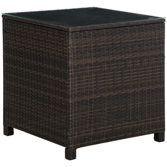 Photo of Outsunny Rattan Garden Furniture Side Table Patio Frame Tempered Glass New - Brown in Brown colour on a white background