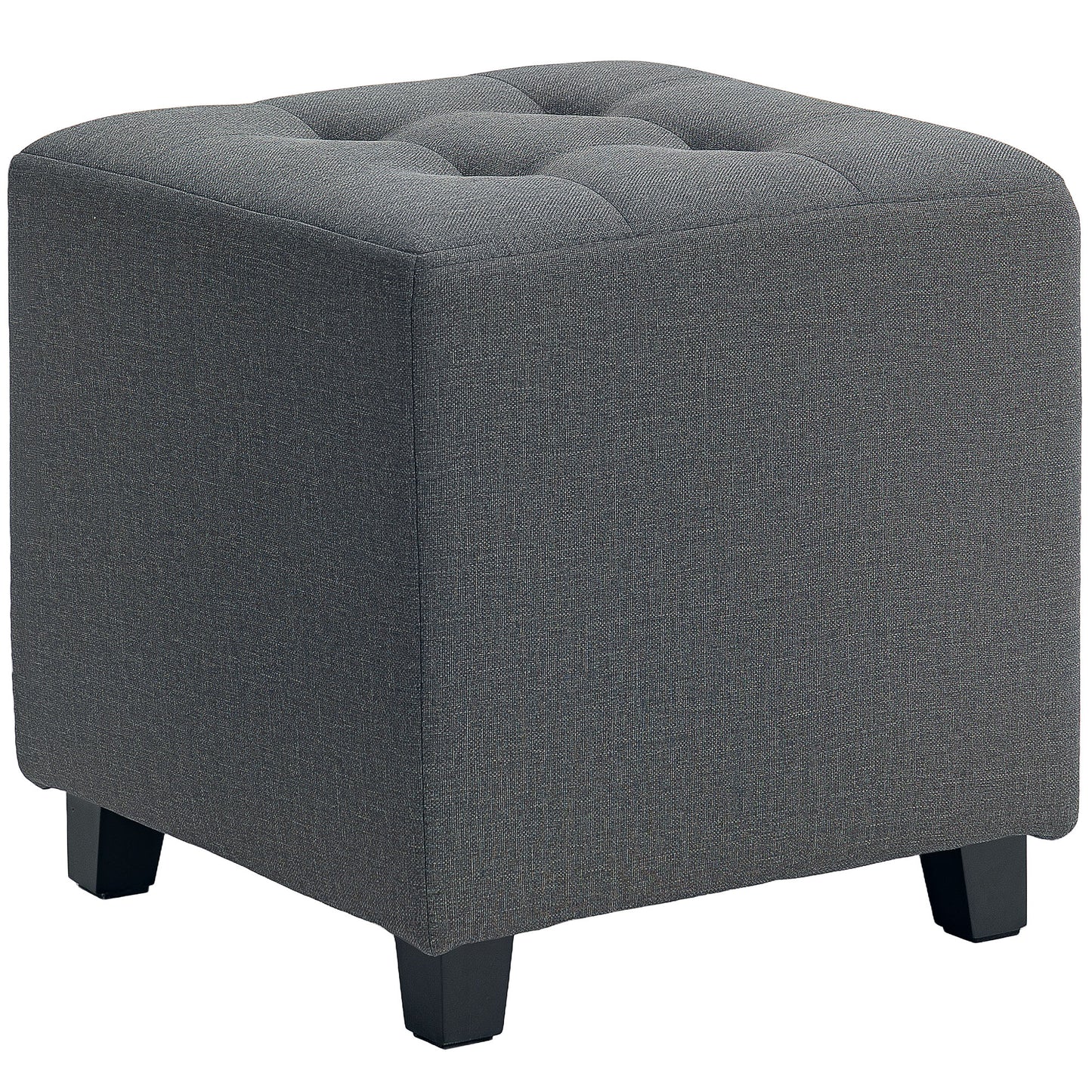 Photo of HOMCOM Square Footstool, Small Ottoman with Side Pocket, Linen Fabric Footrest Foot Stool with Rubber Wood Legs and Padded Seat for Living Room, Bedroom, Entryway, 35 x 35 x 35cm, Grey in Grey colour on a white background