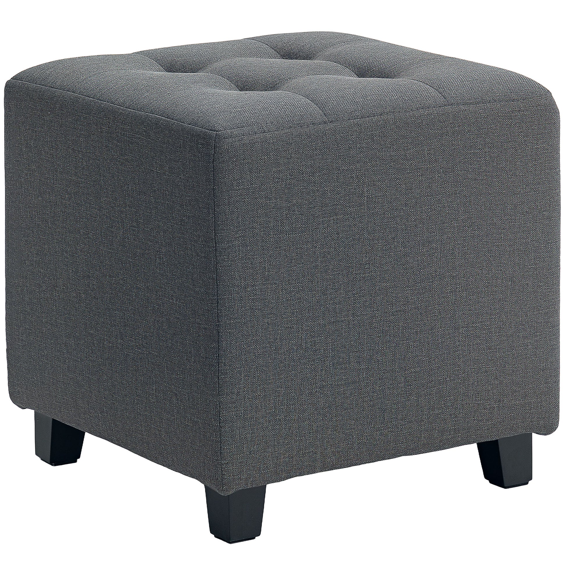 Photo of HOMCOM Square Footstool, Small Ottoman with Side Pocket, Linen Fabric Footrest Foot Stool with Rubber Wood Legs and Padded Seat for Living Room, Bedroom, Entryway, 35 x 35 x 35cm, Grey in Grey colour on a white background