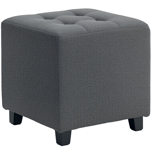 Photo of HOMCOM Square Footstool, Small Ottoman with Side Pocket, Linen Fabric Footrest Foot Stool with Rubber Wood Legs and Padded Seat for Living Room, Bedroom, Entryway, 35 x 35 x 35cm, Grey in Grey colour on a white background