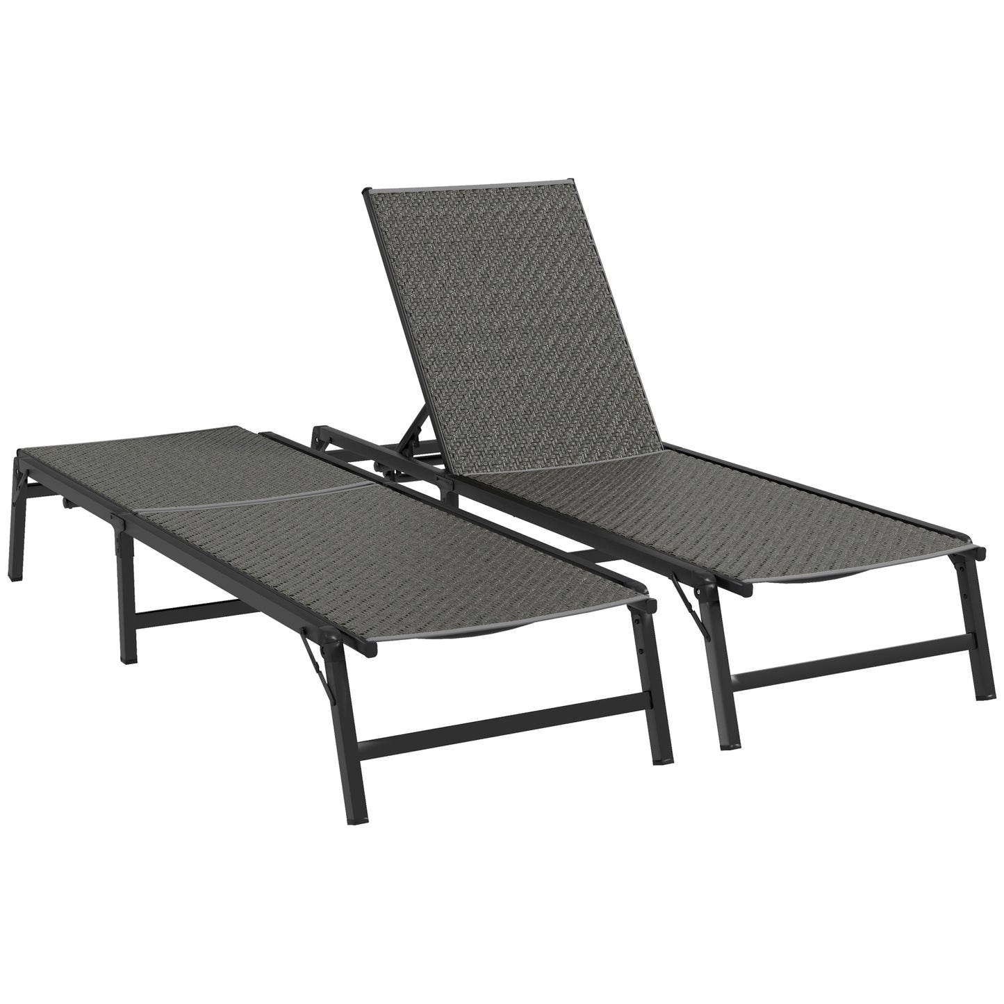 Photo of Outsunny Foldable Outdoor PE Rattan Sun Lounger Set of 2, Patio Wicker Recliners Lounge Chair w/ 5-Level Adjustable Backrest, for Poolside, Garden, Grey in Grey colour on a white background