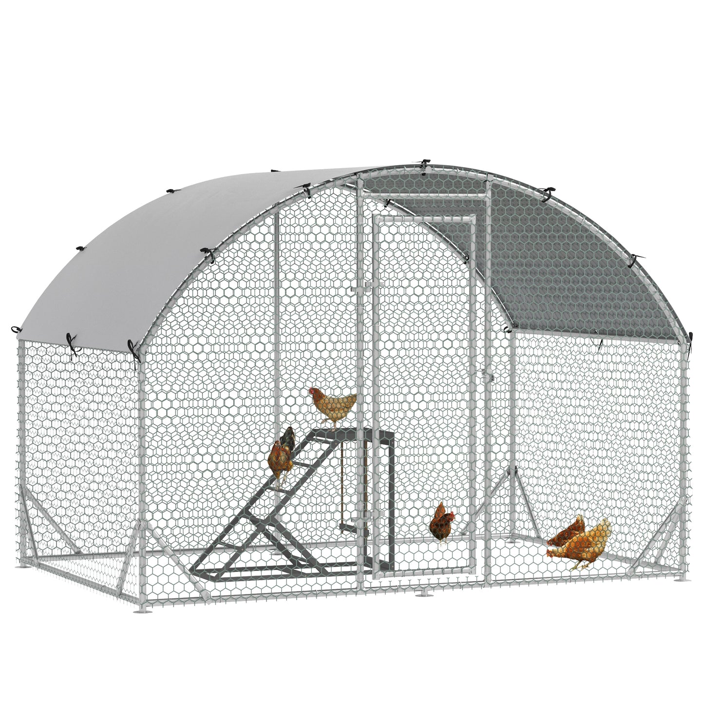 Photo of PawHut Walk-In Chicken Run, Metal Chicken Coop with Cover, Outdoor Hen Poultry House Cage with Chicken Activity Shelf, for Chickens, Rabbits, Ducks, 2.8 x 1.9 x 2m in 2m colour on a white background