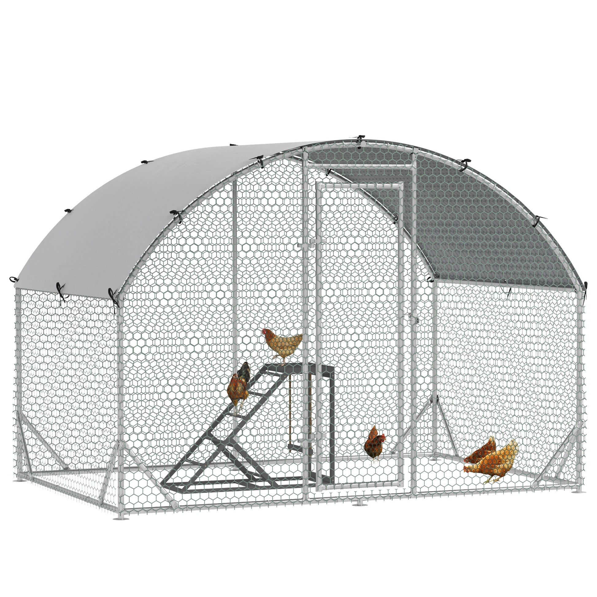Photo of PawHut Walk-In Chicken Run, Metal Chicken Coop with Cover, Outdoor Hen Poultry House Cage with Chicken Activity Shelf, for Chickens, Rabbits, Ducks, 2.8 x 1.9 x 2m in 2m colour on a white background