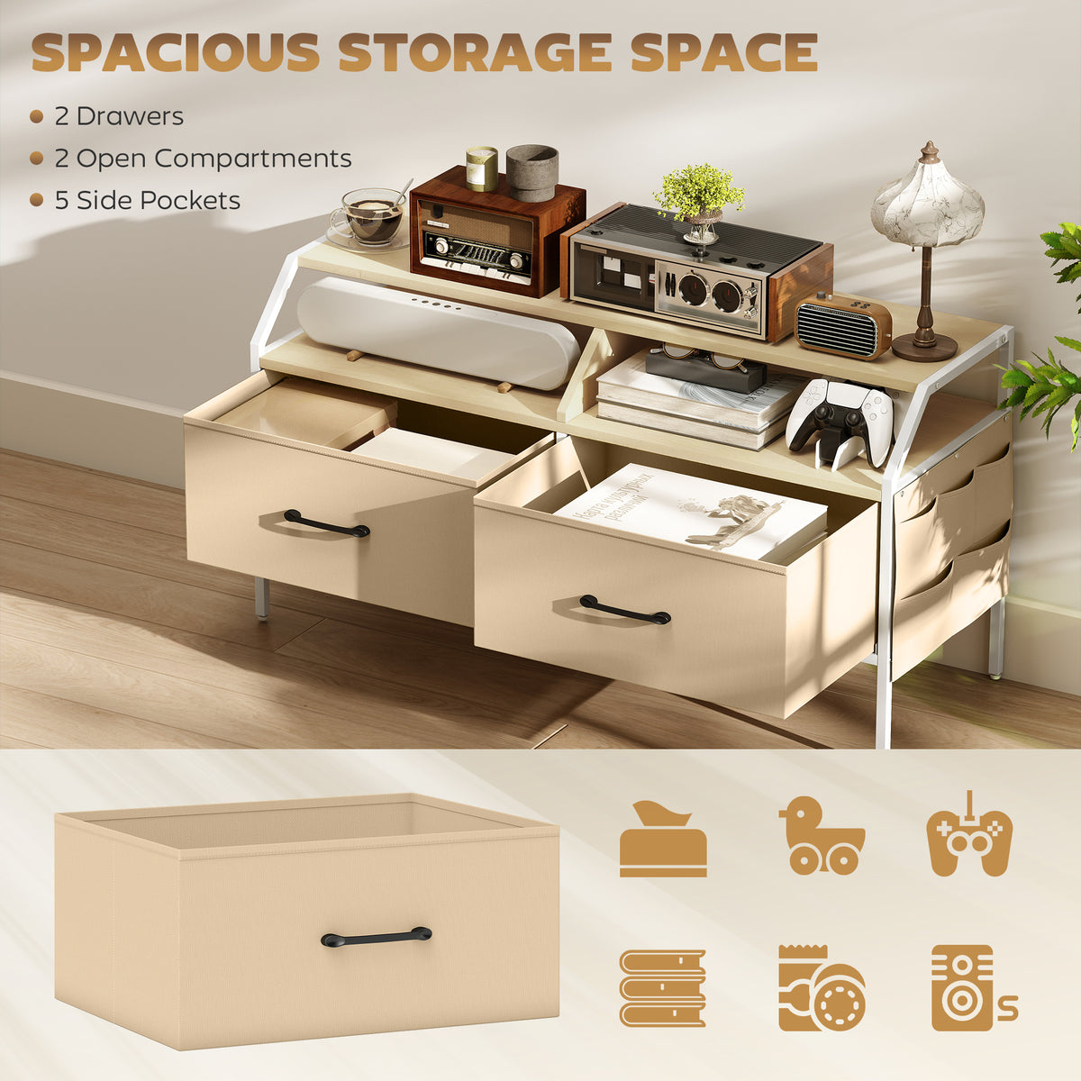 HOMCOM Industrial-Style TV Stand Cabinet - Natural Wood Finish