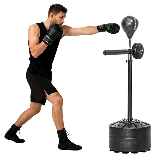 Photo of SPORTNOW Adjustable Speed Bag, Boxing Bag, with Stand, Reflex Bar, Punching Pad, Black in Black colour on a white background
