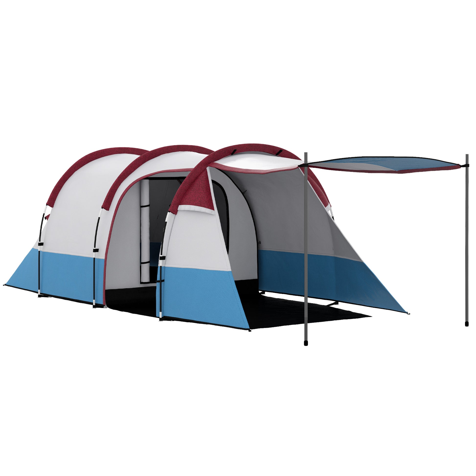Photo of Outsunny Camping Tent, Large Tunnel Tent with Bedroom and Living Area, 2000mm Waterproof, Portable with Bag for 2-3 Man, Red in Red colour on a white background