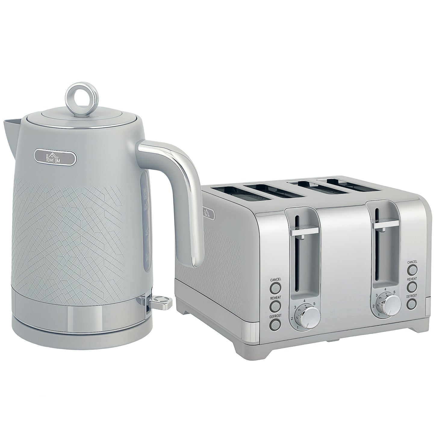 Photo of HOMCOM Sleek Textured Kettle and Four-Slice Toaster Set - Grey in Grey colour on a white background