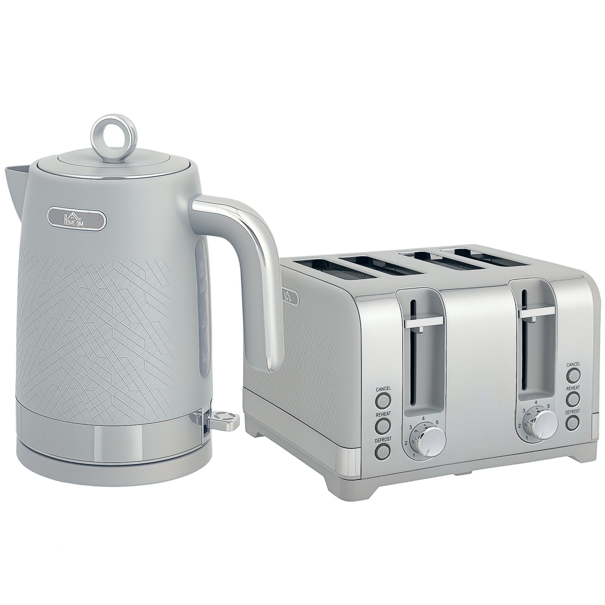 Photo of HOMCOM Sleek Textured Kettle and Four-Slice Toaster Set - Grey in Grey colour on a white background