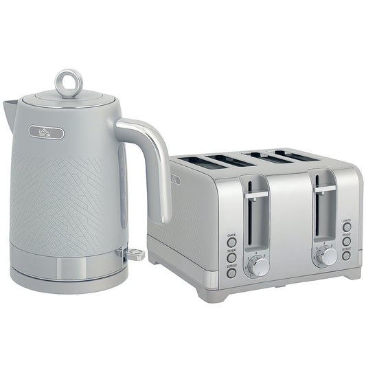Photo of HOMCOM Sleek Textured Kettle and Four-Slice Toaster Set - Grey in Grey colour on a white background