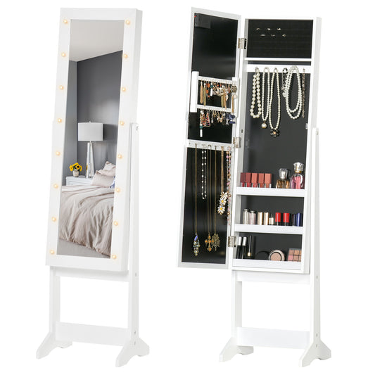 Photo of HOMCOM Free Standing LED Mirrored Jewelry Cabinet Armoire Floor Organiser W/ 3 Angle Adjustable For Rings Earrings Bracelets Cosmetics Warm White in White colour on a white background