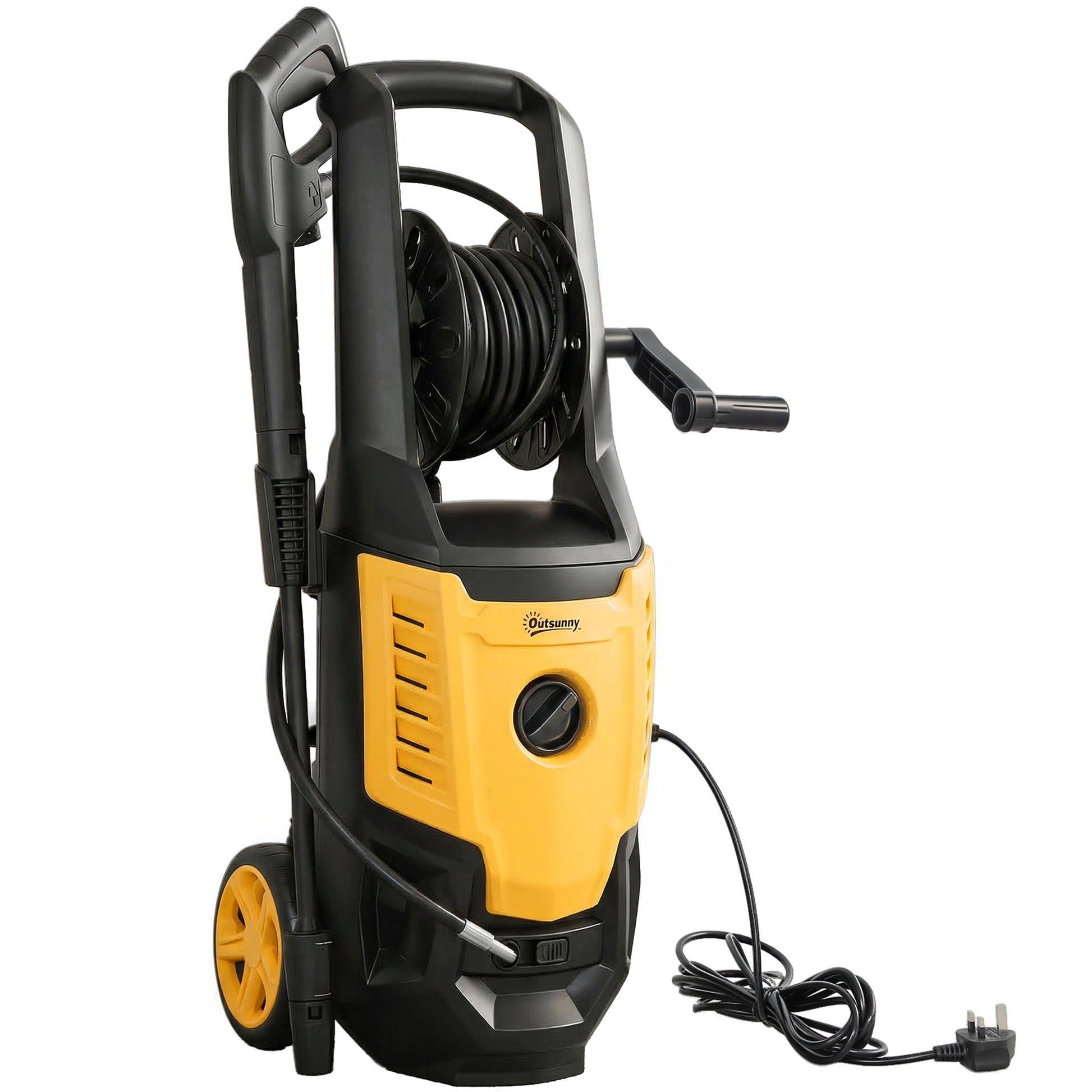 Photo of Outsunny 2200W High Pressure Washer, 170 Bar Pressure Washer with Adjustable Nozzle and 6M Hose, 33 x 31.5 x 80.5 cm, Yellow in Yellow colour on a white background