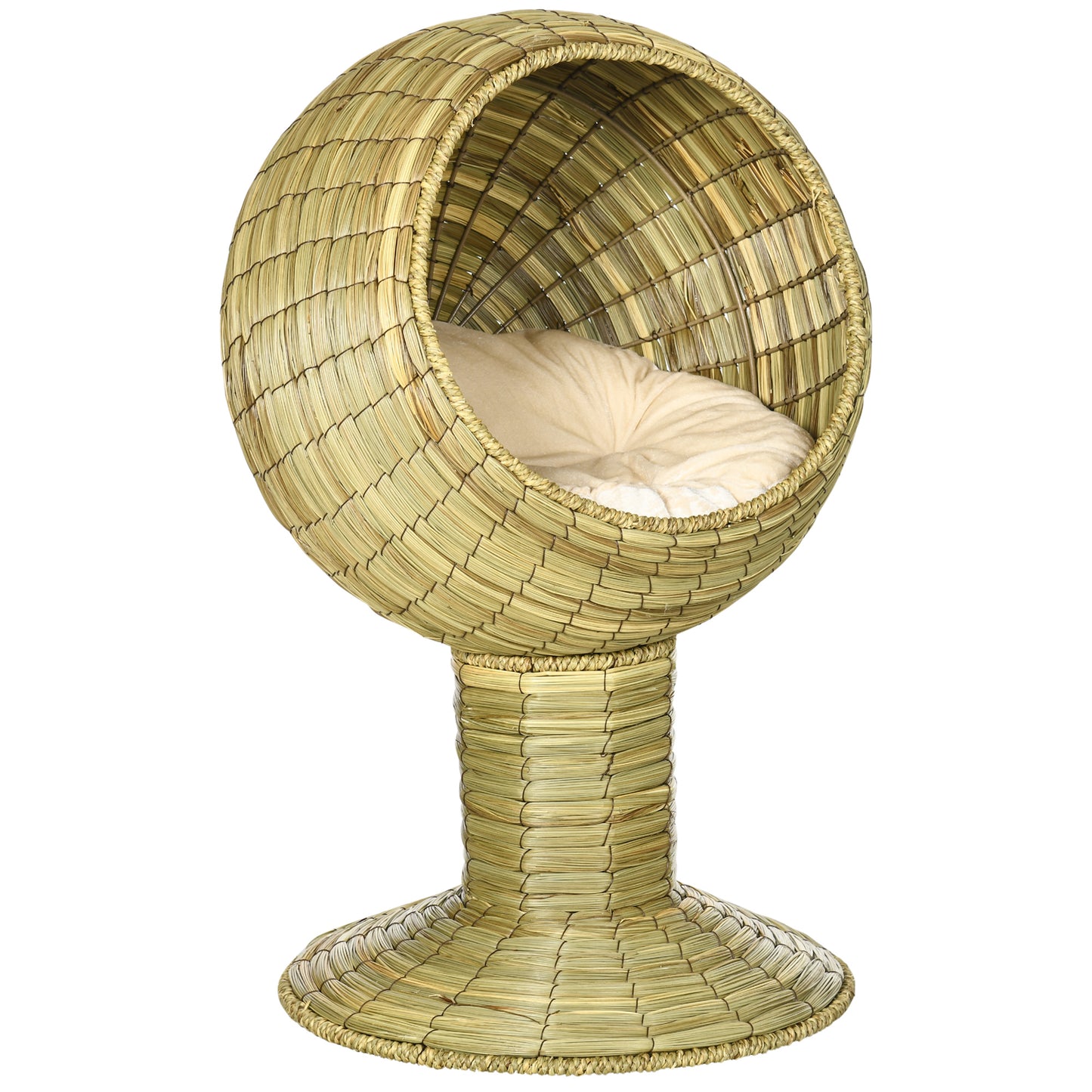 Photo of PawHut Raised Detachable Cat house, Natural Mat Grass Cat Bed, with Cushion in Cushion colour on a white background
