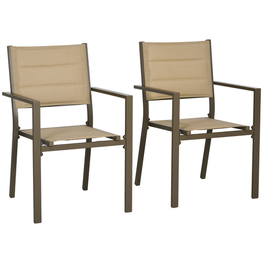 Photo of Outsunny Set of Two Aluminium Stacking Garden Chairs - Khaki in Khaki colour on a white background