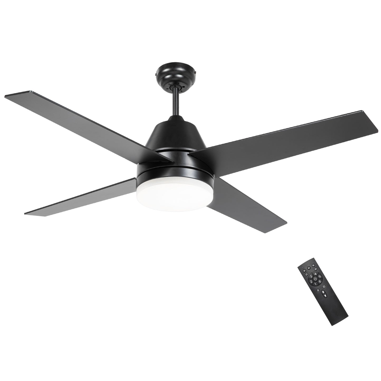 Photo of HOMCOM Ceiling Fan with LED Light, Flush Mount Ceiling Fan Lights with Reversible Blades, Remote, Black and Walnut Brown in Brown colour on a white background