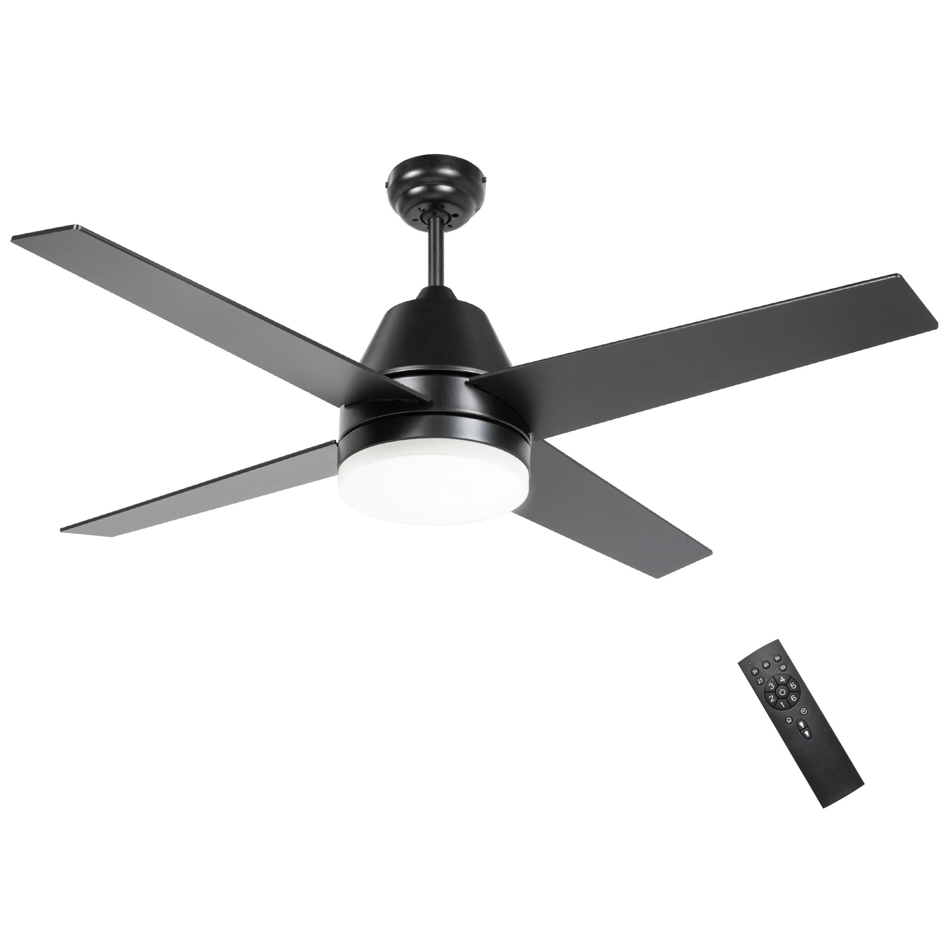 Photo of HOMCOM Ceiling Fan with LED Light, Flush Mount Ceiling Fan Lights with Reversible Blades, Remote, Black and Walnut Brown in Brown colour on a white background