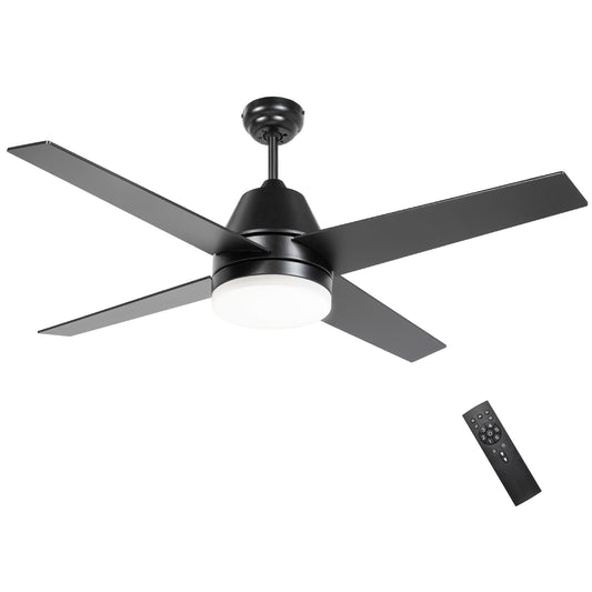 Photo of HOMCOM Ceiling Fan with LED Light, Flush Mount Ceiling Fan Lights with Reversible Blades, Remote, Black and Walnut Brown in Brown colour on a white background