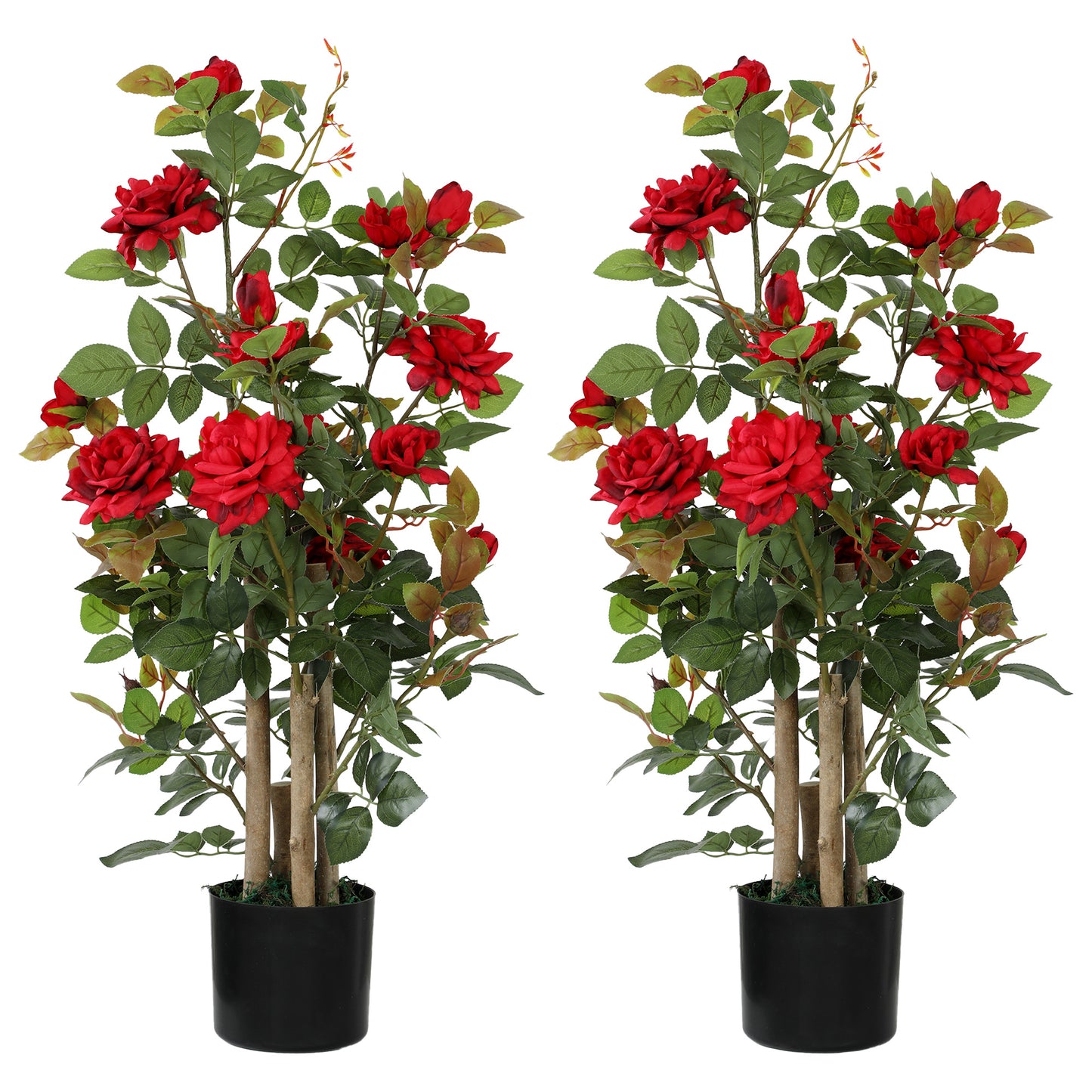 Photo of HOMCOM 90cm Artificial Rose Tree Set of 2, Decorative Fake Plant with 344 Silk Leaves 17 Flowers for Outdoor Indoor Decor, Red in Red colour on a white background