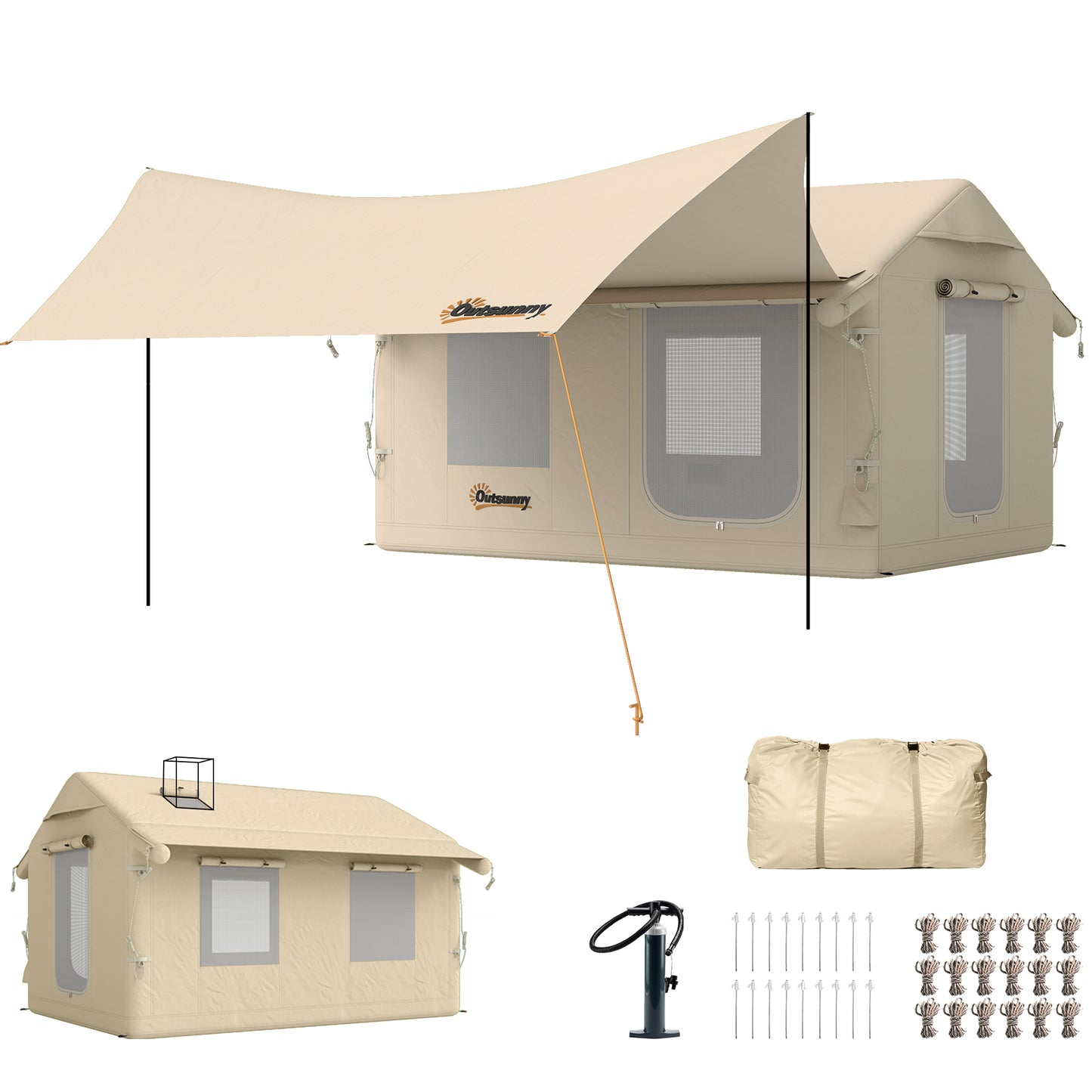 Photo of Outsunny Inflatable Tents Waterproof Glamping Tent with Stove Jack for 6-8 Person in Person colour on a white background