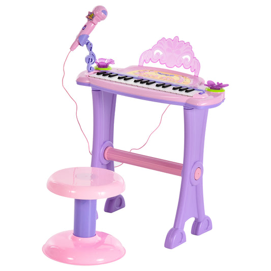 Photo of HOMCOM 32 Keys Kids Mini Electronic Keyboard Musical Instrument Educational Game Toy Children Grand Piano Stool Micropho in Micropho colour on a white background