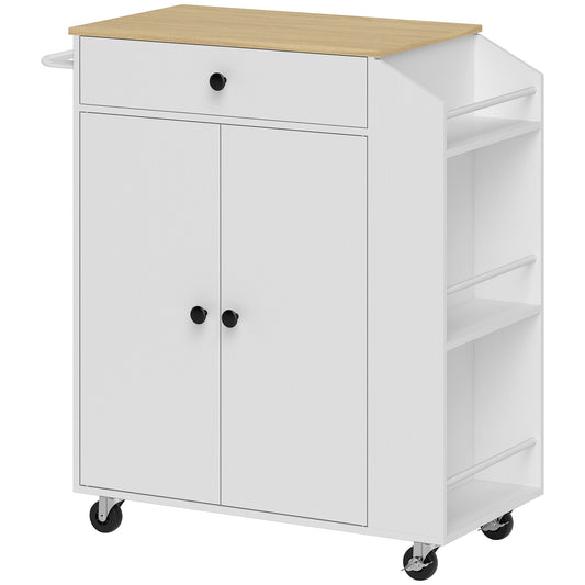 Photo of HOMCOM Rolling Kitchen Island with 3-Tier Spice Rack, Kitchen Storage Cart with Drawer and Towel Rack, White in White colour on a white background