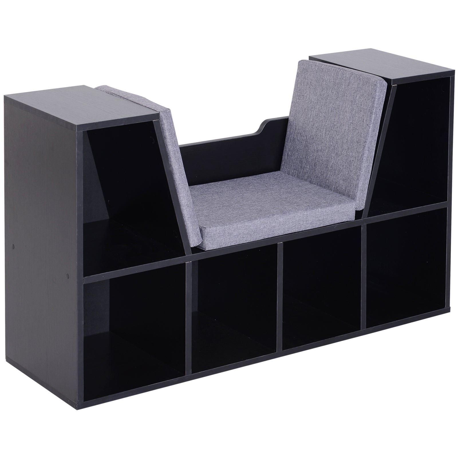 Photo of HOMCOM Bookcase Storage Shelf with Cushioned Reading Seat, Cube Bookshelf Organizer for Bedroom Living Room, Black in Black colour on a white background