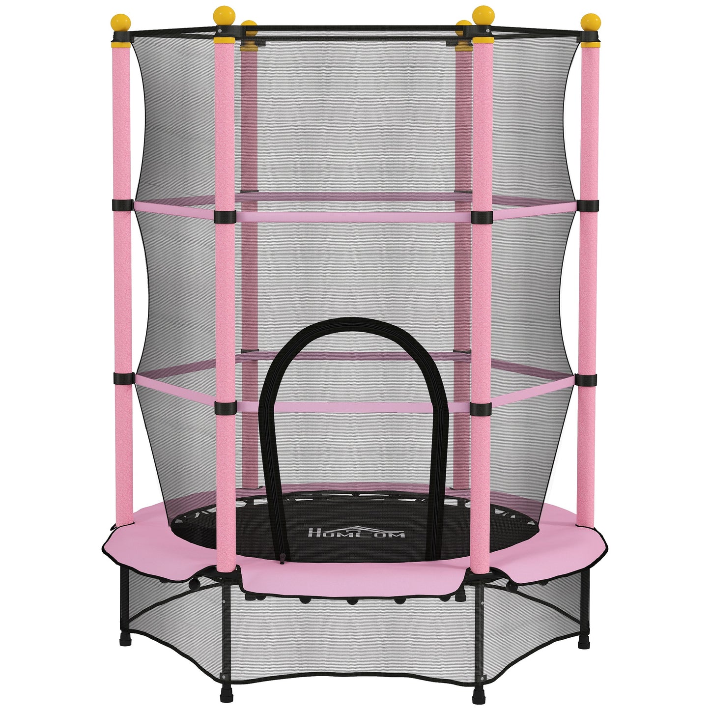 Photo of HOMCOM 4.6FT/55" Kids Trampoline with Enclosure Net, Outdoor Indoor Use, for Ages 3-10 Years, Pink in Pink colour on a white background