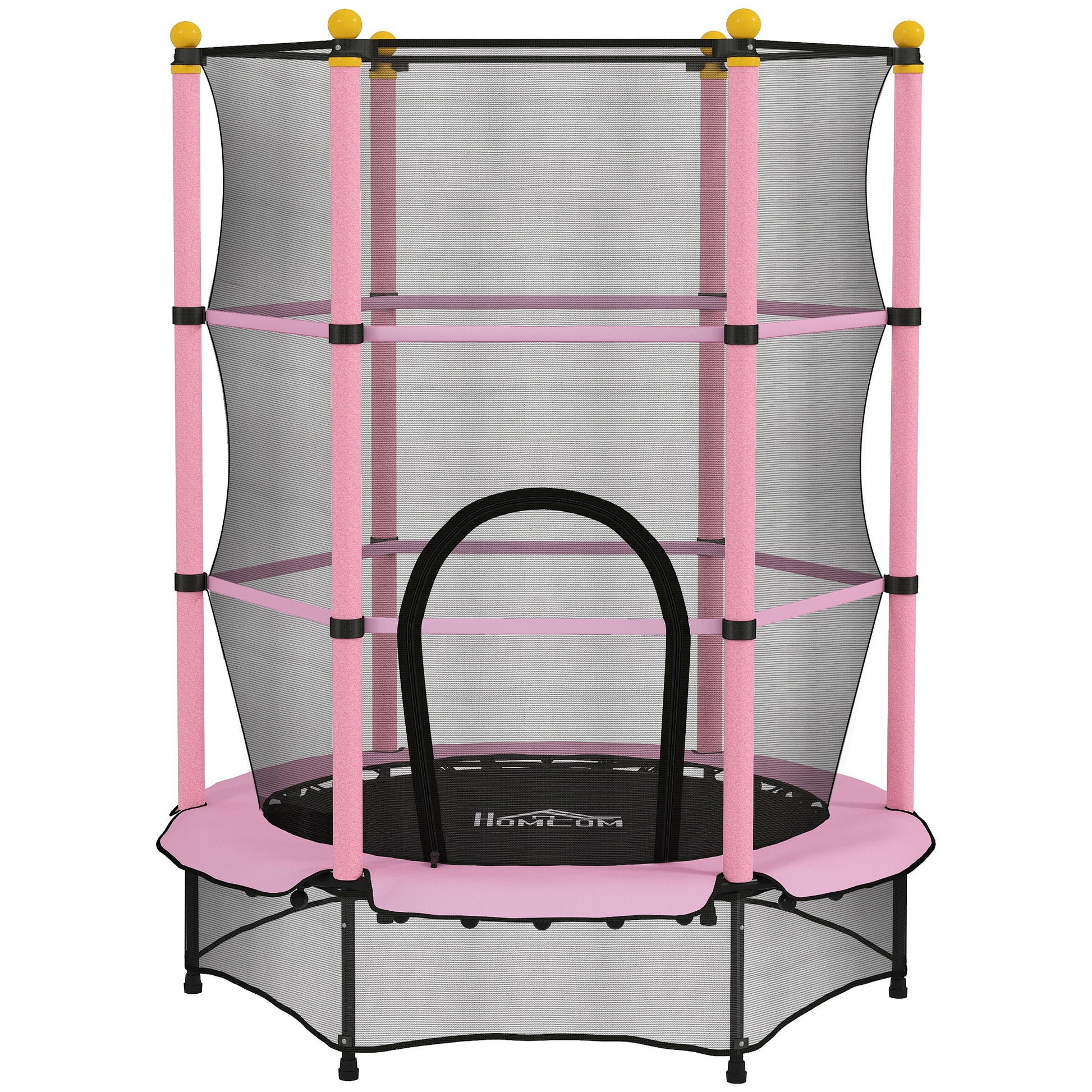 Photo of HOMCOM 4.6FT/55" Kids Trampoline with Enclosure Net, Outdoor Indoor Use, for Ages 3-10 Years, Pink in Pink colour on a white background
