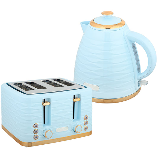 Photo of HOMCOM 3000W 1.7L Kettle & 4 Slice Toaster, Kettle and Toaster Set with 7 Browning Controls and Crumb Tray, Light Blue in Blue colour on a white background