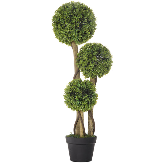 Photo of HOMCOM Decorative Artificial Trees Boxwood Ball Topiary Trees in Pot, Fake Plants for Home Indoor Outdoor Decor, 90 cm, Light Green in Green colour on a white background