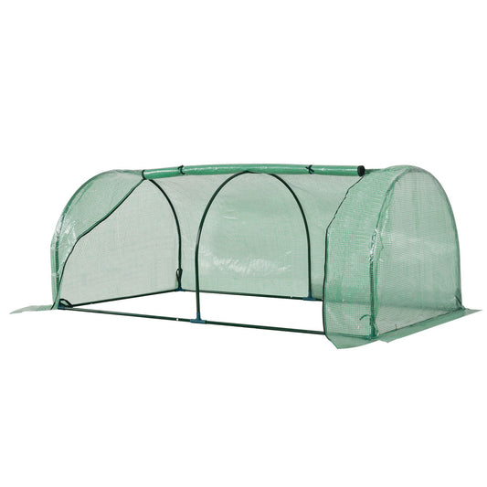 Photo of Outsunny Tunnel Greenhouse Green Grow House for Garden Outdoor, Steel Frame, PE Cover, Green, 200 x 100 x 80cm in 80cm colour on a white background