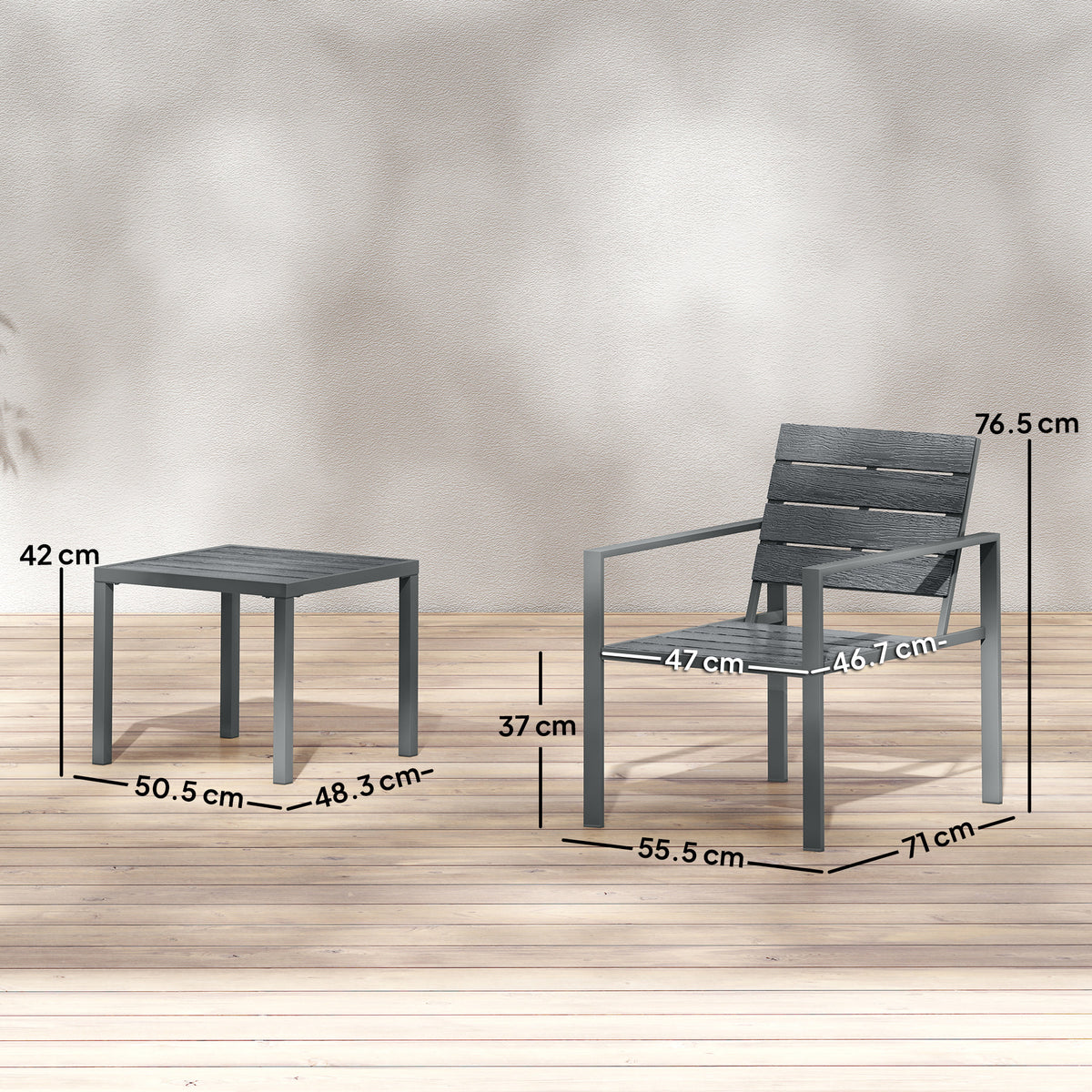 Outsunny 3 Pieces Garden Bistro Set for 2, Outdoor Bistro Table and Chairs with Metal Frame, Plastic Patio Furniture Set