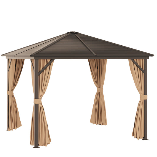 Photo of Outsunny 3 x 3(m) Metal Hardtop Gazebo, with Curtains and Accessories - Brown in Brown colour on a white background