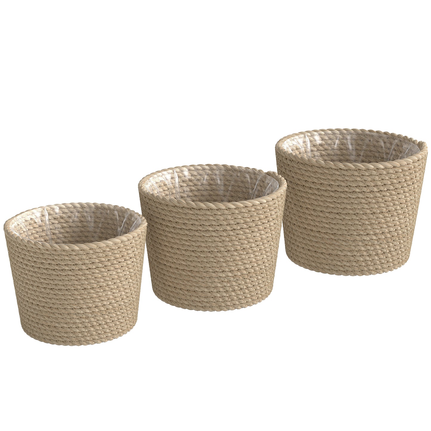 Photo of Outsunny Seagrass Planters Set of 3 Plant Pots for Indoor Outdoor Patio Balcony Natural in Natural colour on a white background