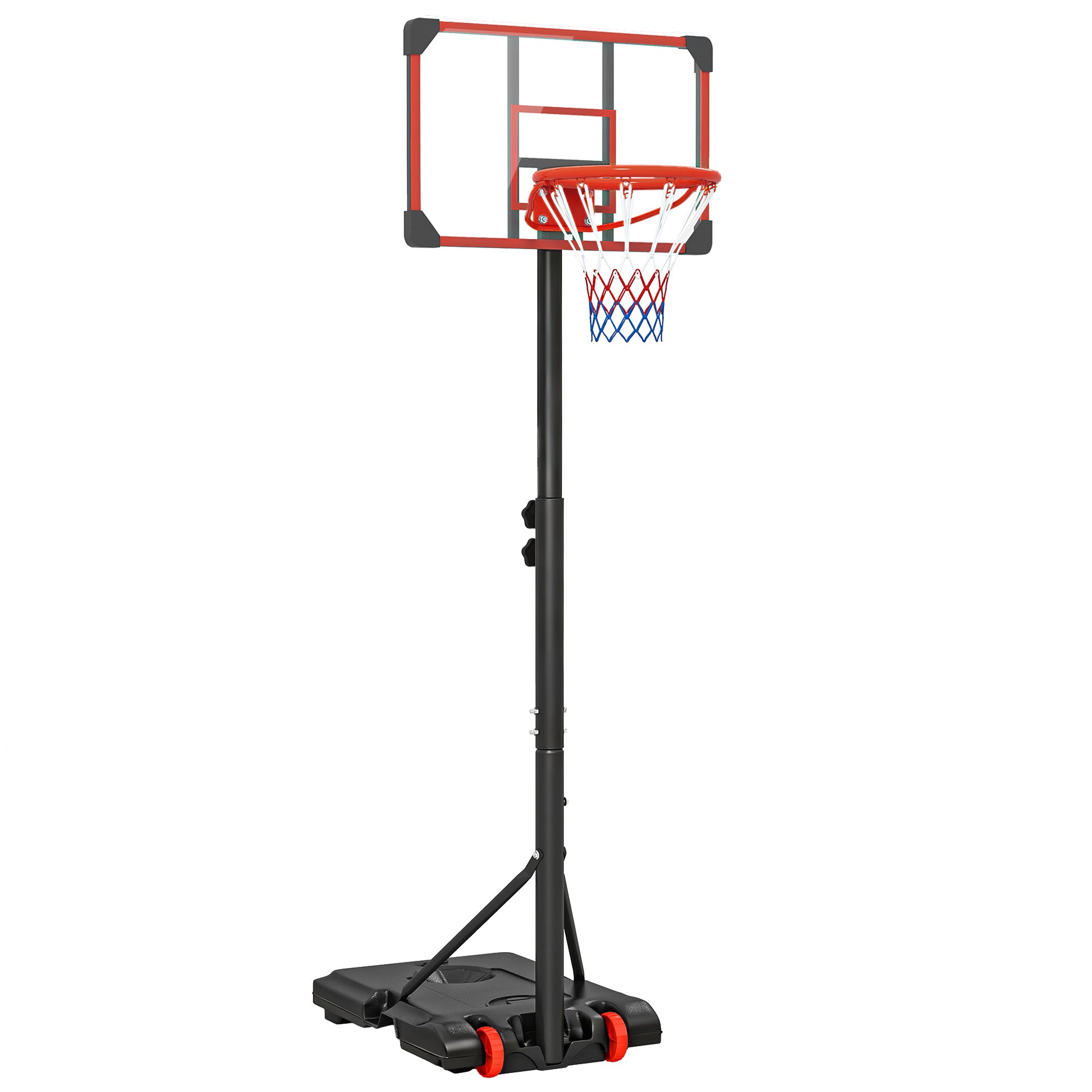 Photo of SPORTNOW Height Adjustable Basketball Hoop and Stand with Firm Backboard and Weighted Base, Portable on Wheels, Red in Red colour on a white background
