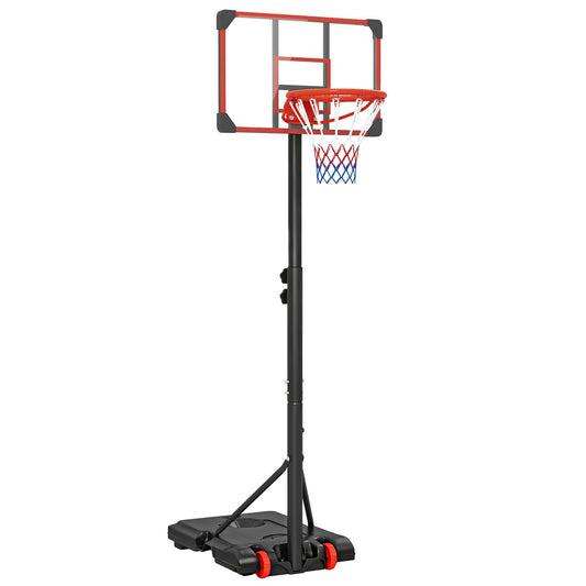 Photo of SPORTNOW Height Adjustable Basketball Hoop and Stand with Firm Backboard and Weighted Base, Portable on Wheels, Red in Red colour on a white background